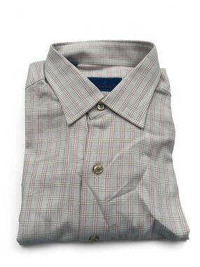NWOT David Donahue pink plaid button up shirt Size M